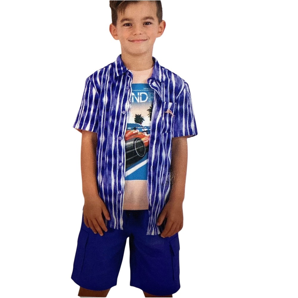 Tommy Bahama 2T Boys Race Car Graphic T Shirt & Striped Button Up Shirt Set NWOT